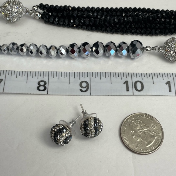 Dramatic Black and Silver Beaded Knot Necklace and Earrings - Picture 6 of 6